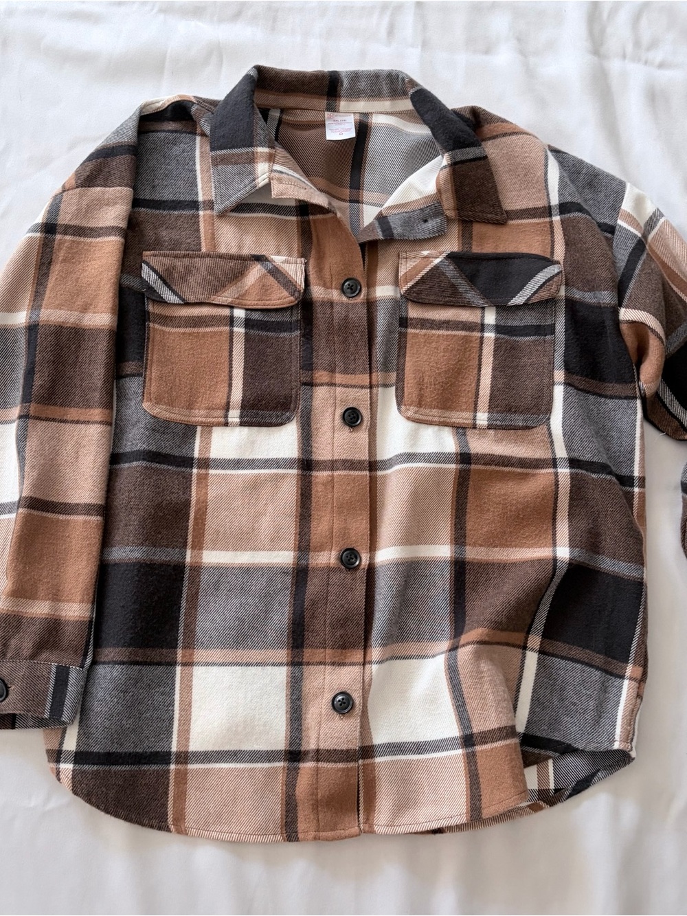 No Boundaries Brown, Cream & Gray Plaid Utility Shacket